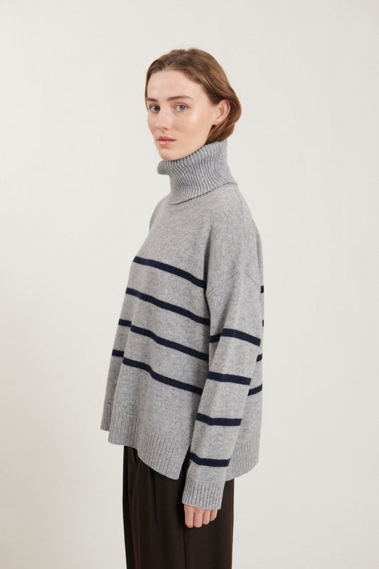 Lise Striped High Neck Sweater