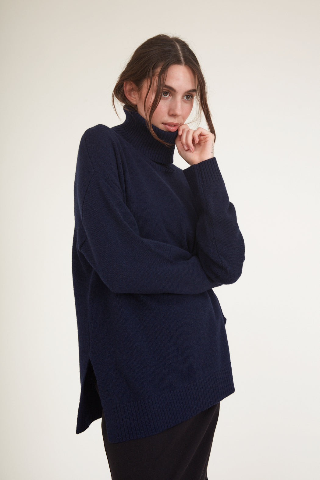 Line High Neck Sweater (Sky Captain)